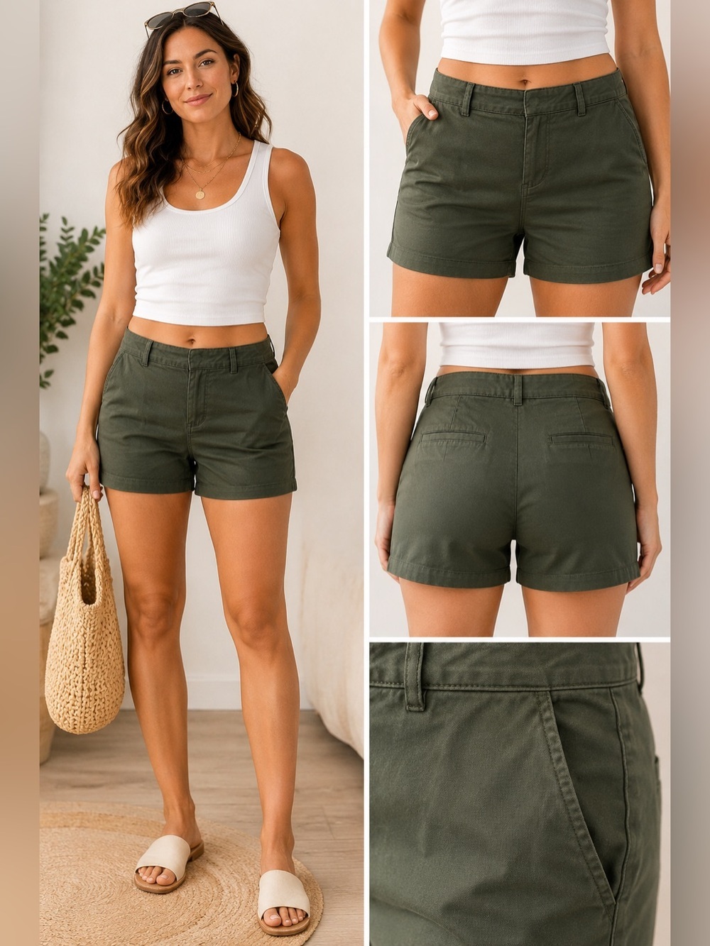 Mossimo Olive Green Tailored Shorts Women’s Size 18 Stretch Chino